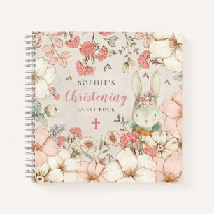 Cute Bunny Floral Christening Alternate Guest Book Notitieboek