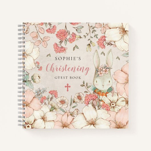 Cute Bunny Floral Christening Alternatif Livre d'I (Devant)