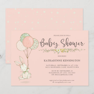 Cute  Bunny Floral Girl Baby shower Kaart