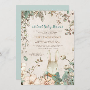  Cute Bunny Floral Leaf Virtual Baby shower Kaart