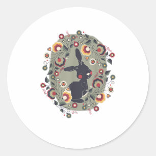 Cute Bunny Floral Ornament Animal Pet Rabbit Easte Ronde Sticker