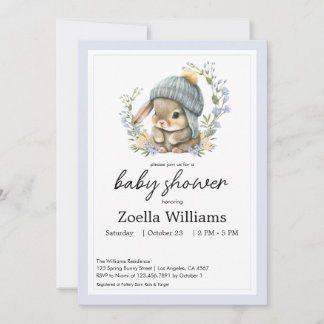 Cute Bunny Floral Spring Baby Shower Invitation