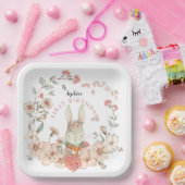 Cute Bunny Florals Girl 1ste verjaardag Papieren Bordje (Feest)