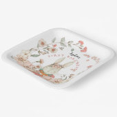 Cute Bunny Florals Girl 1ste verjaardag Papieren Bordje (Gebogen)