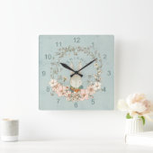  Cute Bunny Florals Name Baby Boy Nursery Vierkante Klok (Huis)