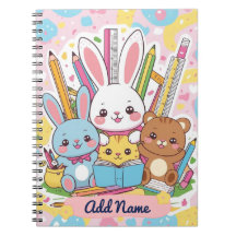 Cute Bunny & Friends Notitieboek – Bewerkbare Naam