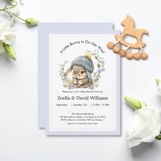 Cute Bunny Garden Spring Baby Shower Invitation