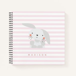 Cute Bunny - Gepersonaliseerd Roze gestreept Kind Notitieboek