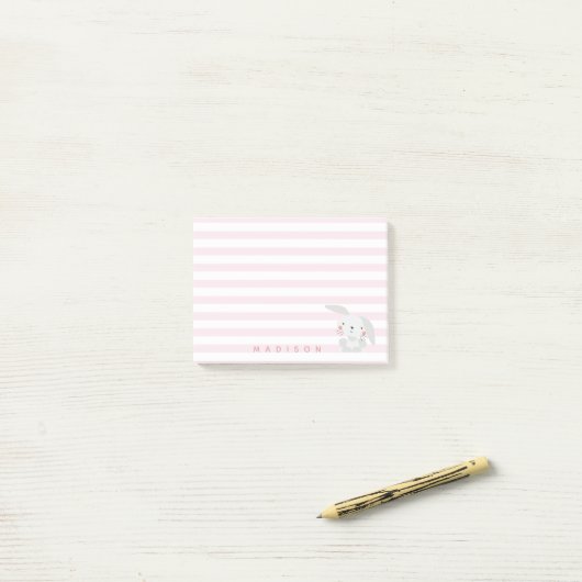 Cute Bunny - Gepersonaliseerd Roze gestreept Kind Post-it® Notes (Op bureau)