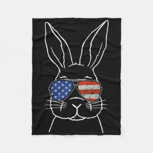 Cute Bunny Gezicht Amerikaanse Vlag Glas Pasen Dag Fleece Deken