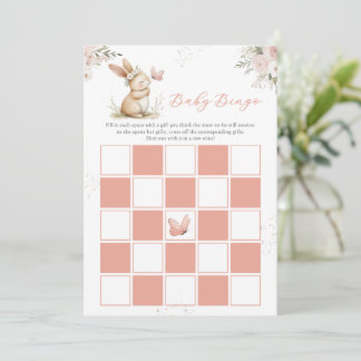 Cute Bunny Girl Baby Shower Baby Bingo Card Kaart