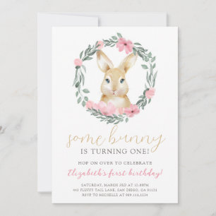 Cute Bunny Girl Birthday Party Invitation Kaart