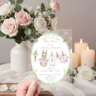 Cute Bunny Girl Waskleine Baby Shower Acryl Uitnodigingen