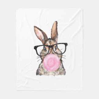 Cute Bunny Glasses Bubblegum Easter Day Girls Kids Fleece Deken