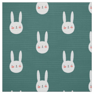 Cute Bunny Green White Rabbit Stof