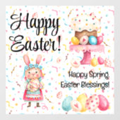 Cute Bunny Happy Easter-Spring 12x12 Window Cling Raamsticker (Vel)