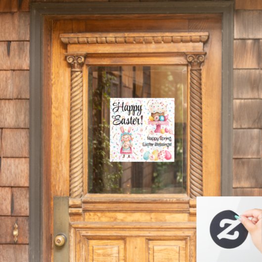 Cute Bunny Happy Easter-Spring 12x12 Window Cling Raamsticker (Huis Deur)