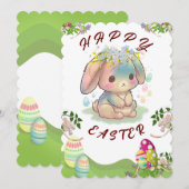 Cute Bunny Happy Pascard Kaart (Voorkant / Achterkant)