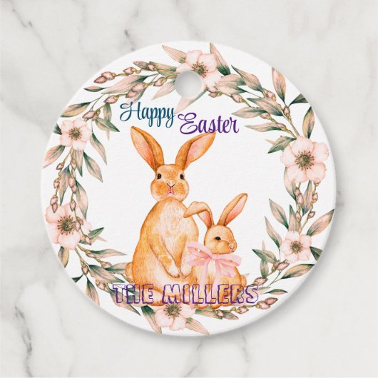 Cute bunny Happy Pasen Bedankjes Labels (Voorkant)