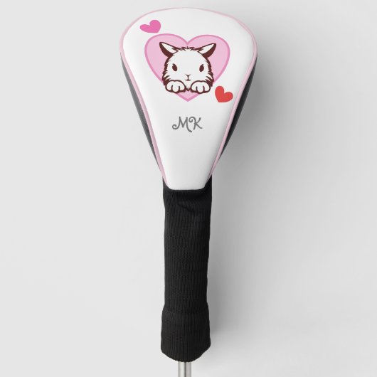 Cute Bunny Heart Monogram Golfheadcover (Voorkant)