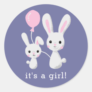 Cute Bunny Het is een meisje roze Baby shower Ronde Sticker
