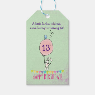 Cute Bunny Holding ballonvaardag Cadeaulabel