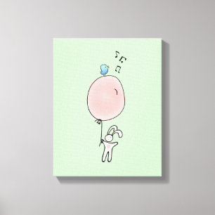 Cute Bunny Holding een ballon Canvas Afdruk