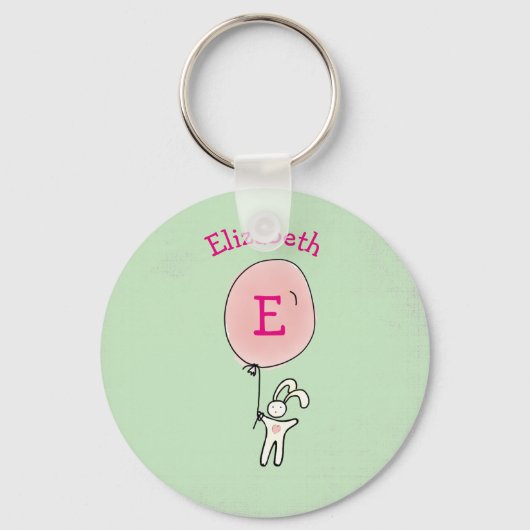 Cute Bunny Holding een ballon Sleutelhanger (Voorkant)