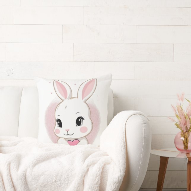 Cute Bunny Holding Heart | Romantic Design Kussen (Bank)