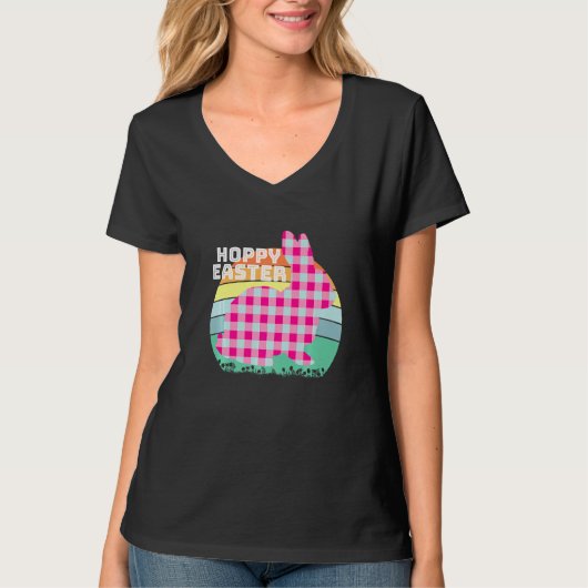 Cute Bunny Hoppy Easter Bunny Rabbit Pset Checker T-shirt (Voorkant)