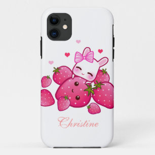 Cute bunny houdt van kawaii aardbei - Speciaal iPhone 11 Hoesje