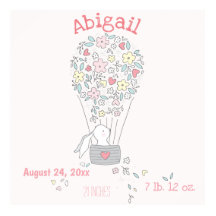 Cute Bunny in Air Balloon Birth Stats Nursery Art