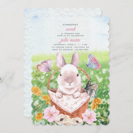 Cute Bunny in Basket Invitation (Devant / Derrière)