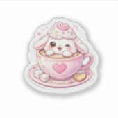 Cute Bunny in Coffee Cup Kawaii Sticker (Voorkant)