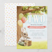 Cute Bunny Invitation de deuxième anniversaire (Devant / Derrière)