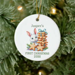 Cute Bunny Kerstmis Keramisch Ornament