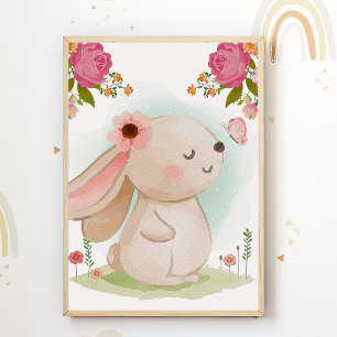 Cute Bunny Kids Room Poster Animal Nursert Imprime