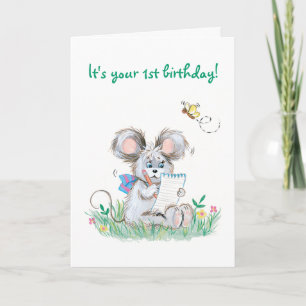 Cute Bunny Kinder First Birthday Card Kaart
