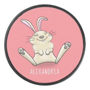 Cute bunny konbit cartoon illustration hockey puck