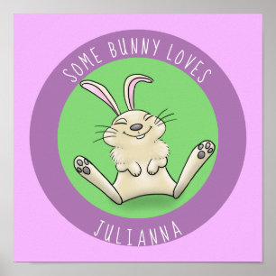 Cute bunny konbit cartoon illustration poster