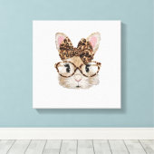 Cute Bunny Konijn Gezicht Luipaard Coquette Strik  Canvas Afdruk (Insitu (Houten vloer))