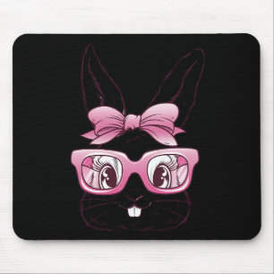 Cute Bunny Konijn Gezicht Roze Bril Strik Happy Pa Muismat