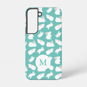 Cute Bunny Konijn Patroon op Teal Monogram Samsung Galaxy Hoesje
