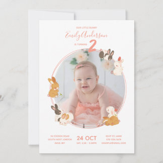 Cute Bunny Konijn Verjaardag Baby Shower Uitnodigi Kaart