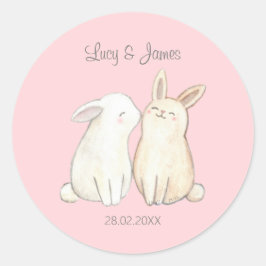 Cute Bunny konijnen Paar Uniek Huwelijksfeest Favo Ronde Sticker