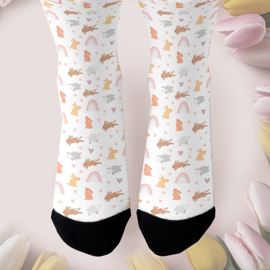 Cute Bunny Lamb Easter Pattern Monogram Sokken