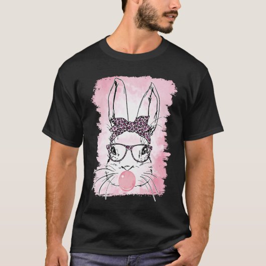 Cute Bunny Leopard Bunny Glasses Bubblegum Easter  T-shirt (Voorkant)