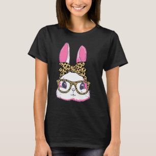 Cute Bunny Leopard Messy Bun Glasses Headband Happ T-shirt