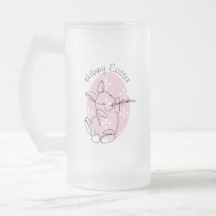 Cute Bunny Lijn Kunst Roze Ei Lente Matglas Bierpul