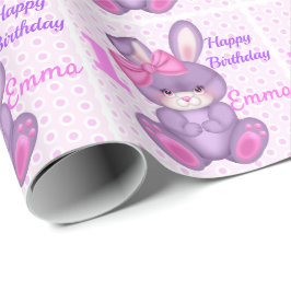 Cute Bunny Little Girls Pink & Lavender Name Age Cadeaupapier